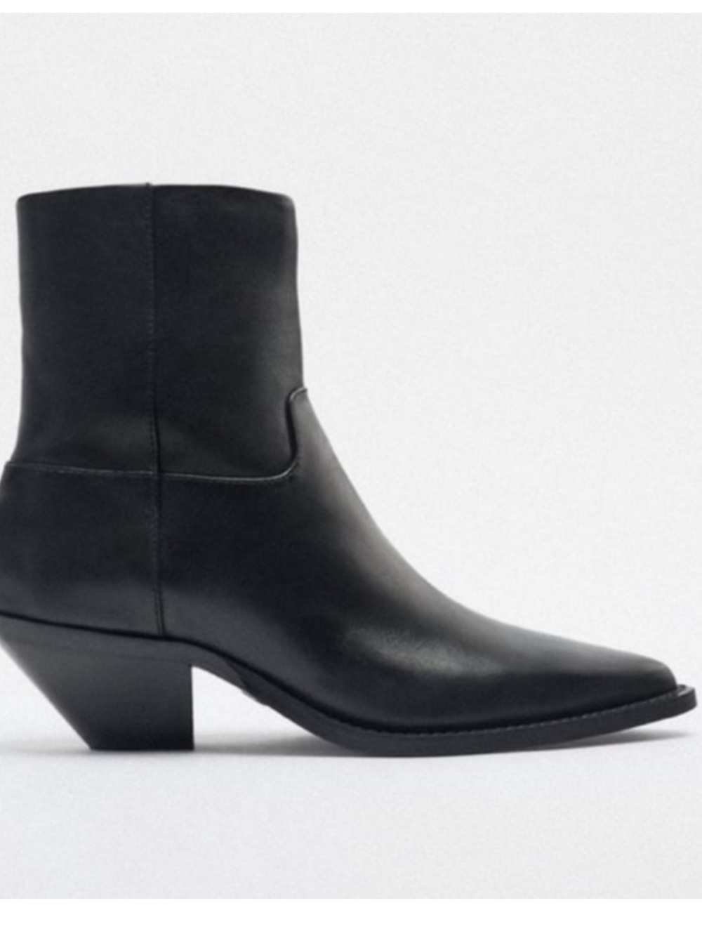 Zara leather cowboy ankle boot booties black EU 36 1122/010 western rodeo - Picture 3 of 16